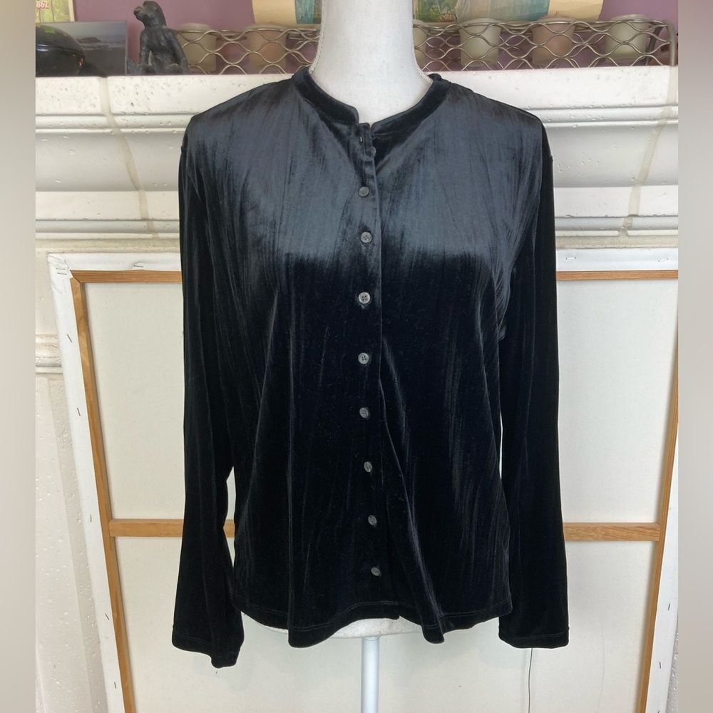 J. Jill Black Velvet stretchy Button-Down Cardigan or Shirt w/ side vents